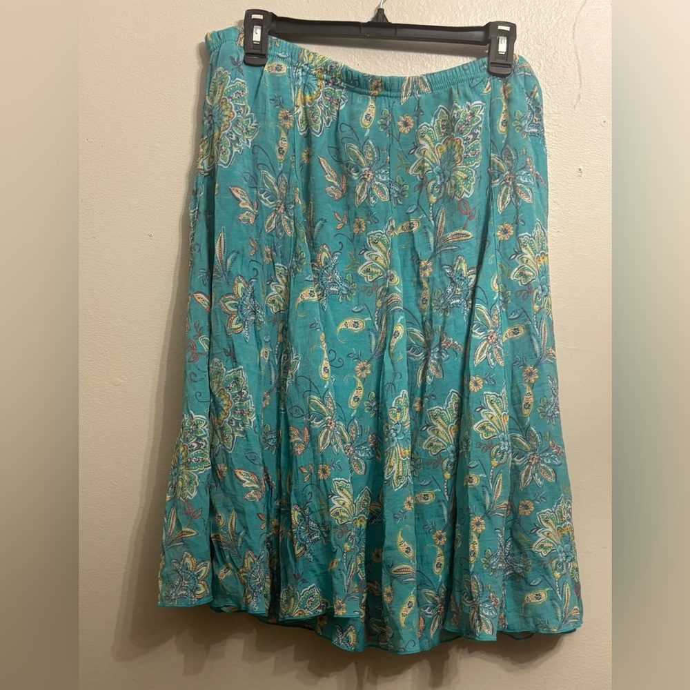 Zac Posen Teal Floral A-Line Skirt